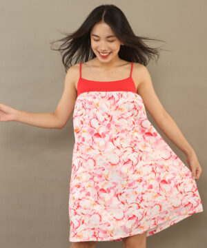 Đầm hai dây đỏ loang